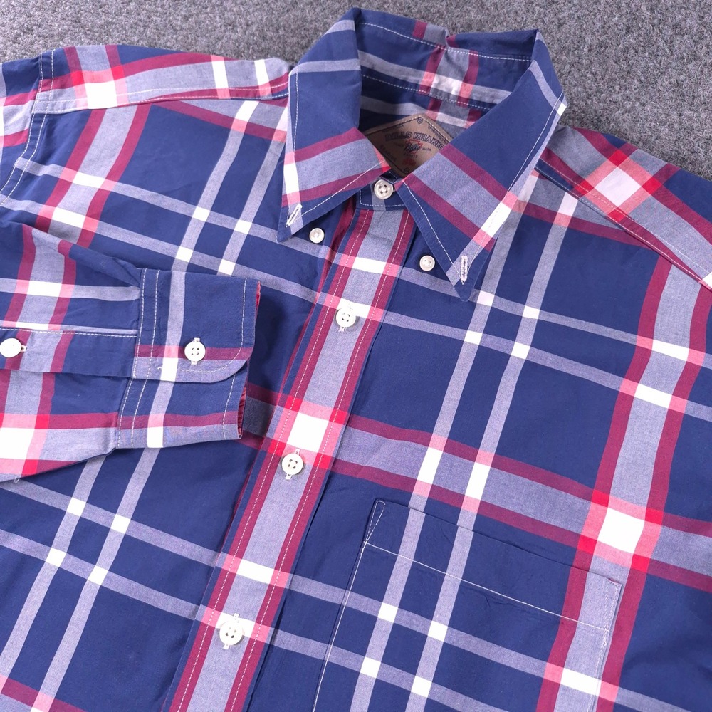 Bills Khakis Mens Medium Plaid Button Down Shirt Navy Red Cotton Made in USA